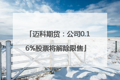 迈科期货：公司0.16%股票将解除限售